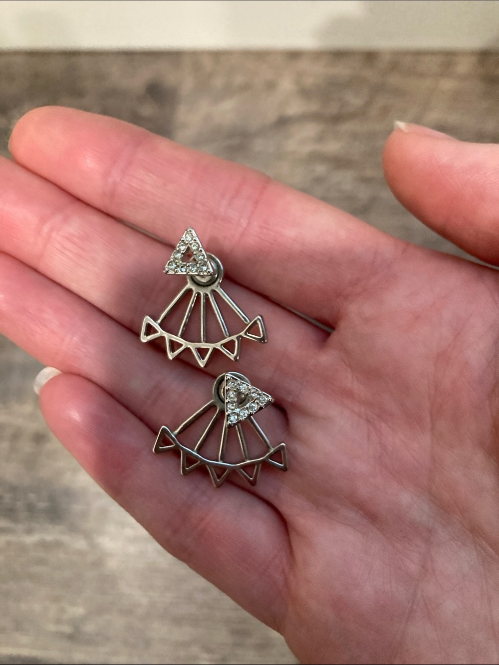 Silver Crystal Triangle Fan Drop Earrings